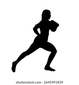 Rugby player, woman playing rugby, isolated vector silhouette. Sports clip art