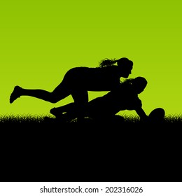 Rugby player woman silhouette vector background