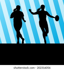 Rugby player woman silhouette vector background