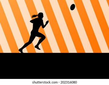 Rugby player woman silhouette vector background