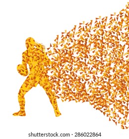 Rugby player woman silhouette vector background concept made of fragments
