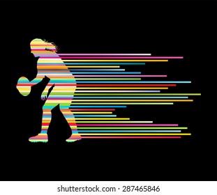 Rugby player woman silhouette vector background concept made of stripes
