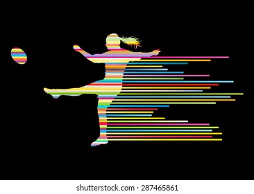 Rugby player woman silhouette vector background concept made of stripes