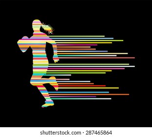 Rugby player woman silhouette vector background concept made of stripes
