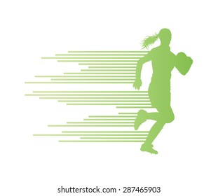 Rugby player woman silhouette vector background concept made of stripes