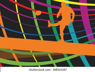 Rugby player young active man healthy sport silhouette vector background illustration