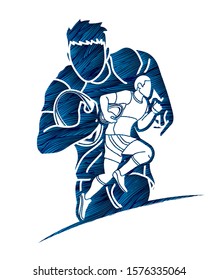 Rugby players action cartoon sport graphic vector