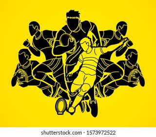 Rugby players cartoon sport graphic vector