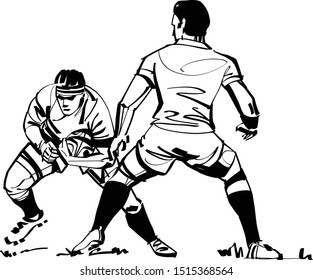 The rugby players compete with each other