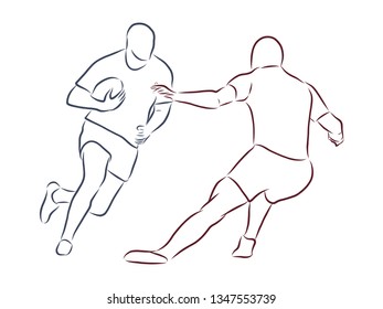 Rugby players contour, vector illustration