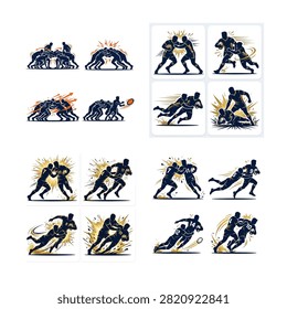 Rugby players dynamic action sequence illustration , And, international sports event, multi sport competition, athletics championship, sports tournament, Commonwealth Games