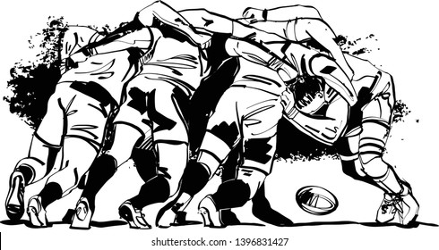 rugby players fighting for rugby ball