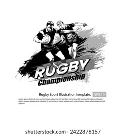 Rugby players, group of isolated vector illustration silhouettes. Ink drawings.