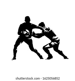 Rugby players, isolated vector silhouette. Ink drawing