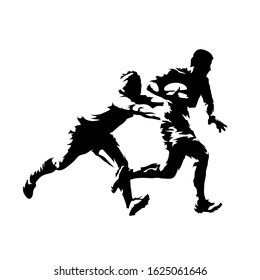 Rugby players, isolated vector silhouette. Ink drawing