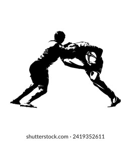 Rugby players, isolated vector silhouette, ink drawing