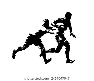 Rugby players, isolated vector silhouette. Ink drawing