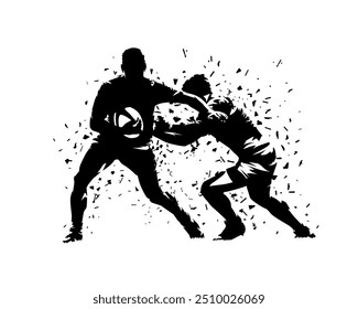 Rugby players, isolated vector silhouette. Ink drawing