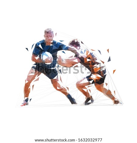 Rugby players, low poly vector illustration. Isolated geometric drawing