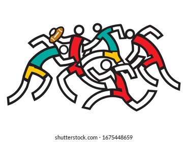 
Rugby Players, match.
Abstract stylized illustration of five rugby Players in action. Isolated on white background. Vector available.