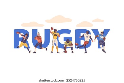 Rugby Players Showcasing Dynamic Action And Athleticism Highlighted Against A Bold Typography Design, Vector Poster