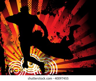 Rugby players silhouette on grunge background. Vector Image