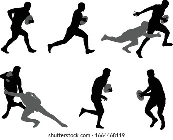 rugby players silhouettes set - vector