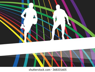 Rugby players young active men healthy sport silhouettes vector background illustration