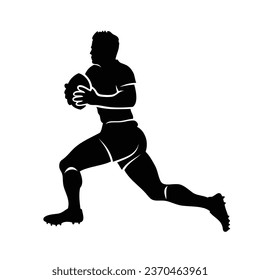 Rugby sevens player running with ball. American football ball. European league. Vector illustration