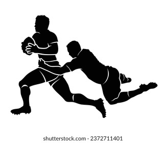 Rugby sevens player running with ball. American football ball. European league. Vector illustration