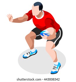 Rugby Sevens Sportsman Games Icon Set. 3D Isometric Player Athlete. Sporting Championship People Rugby Match Competition. Sport Infographic events Rugby Sevens Vector Illustration.