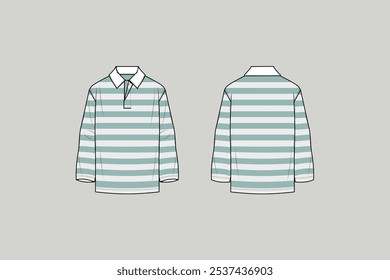 A rugby shirt, also known as a jersey or jumper, is worn by players of rugby union or rugby league. It usually has short sleeves,