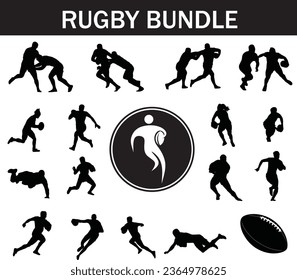 
Rugby Silhouette Bundle | Collection of Rugby Players with Logo and Rugby Equipment