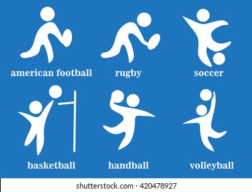 rugby, soccer, handball, voleyball, american football, basketball, team sport icons