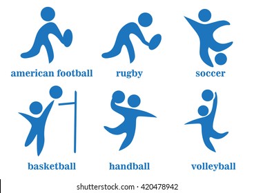 rugby, soccer, handball, voleyball, american football, basketball, team sport icons