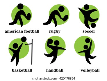 rugby, soccer, handball, voleyball, american football, basketball, team sport icons