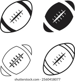 Rugby sport ball icon set. line and flat glyph version, outline and filled vector sign. American football ball linear pictogram. Symbol, logo collection isolated on transparent background.