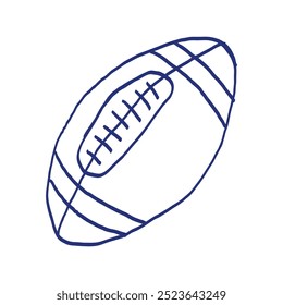 Boceto de pelota deportiva de rugby. Vector dibujado a mano azul a mano ilustración primitiva. Equipamiento de fitness