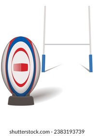 rugby sport league and union ball with H-shaped goal post isolated on a white background