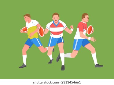 Rugby sport player in action set carrying  ball and run spirits