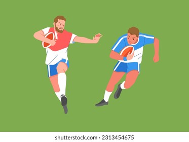 Rugby sport player in action set carrying  ball and dogde