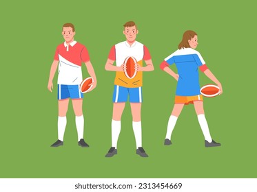 Rugby sport player in action stand pose man woman