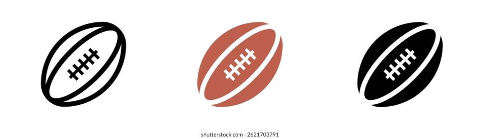 Rugby Sports Icon Collection featuring game balls in various angles and styles, perfect for sports apps, team branding, athletic presentations and rugby tournament promotions in clean vector format
