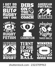 Rugby T shirt Design Bundle, Vector American Football T shirt  design, Rugby shirt,  American Football typography T shirt design Collection