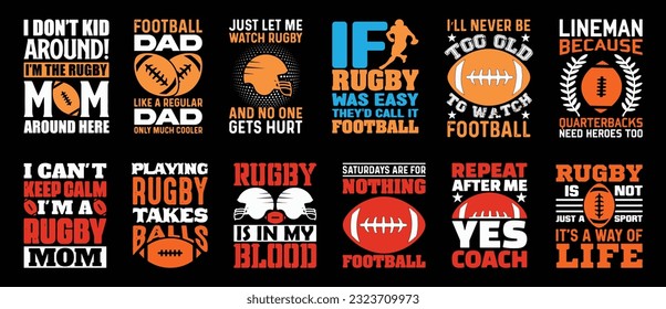 Rugby T shirt Design Bundle, Vector American Football T shirt  design, Rugby shirt,  American Football typography T shirt design Collection