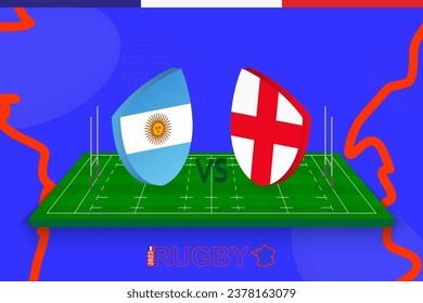 Rugby team Argentina vs England on rugby field. Rugby stadium on abstract background for Bronze Final of international championship. Vector template.