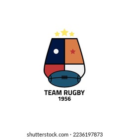 The rugby team emblem logo with a shield shape that has four colors.