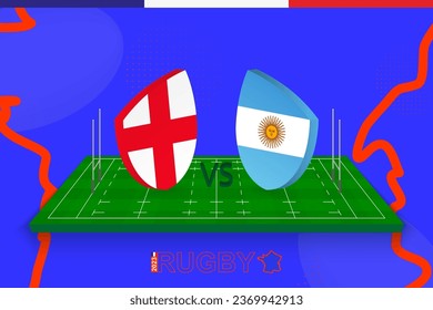 Rugby team England vs Argentina on rugby field. Rugby stadium on abstract background for international championship. Vector template.
