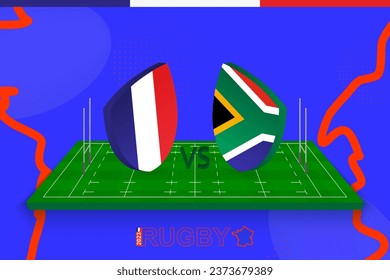 Rugby team France vs South Africa on rugby field. Rugby stadium on abstract background for Quarter-final of international championship. Vector template.