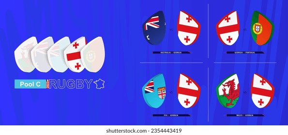 Rugby team of Georgia all matches icon in pool A of international rugby tournament. Vector collection.